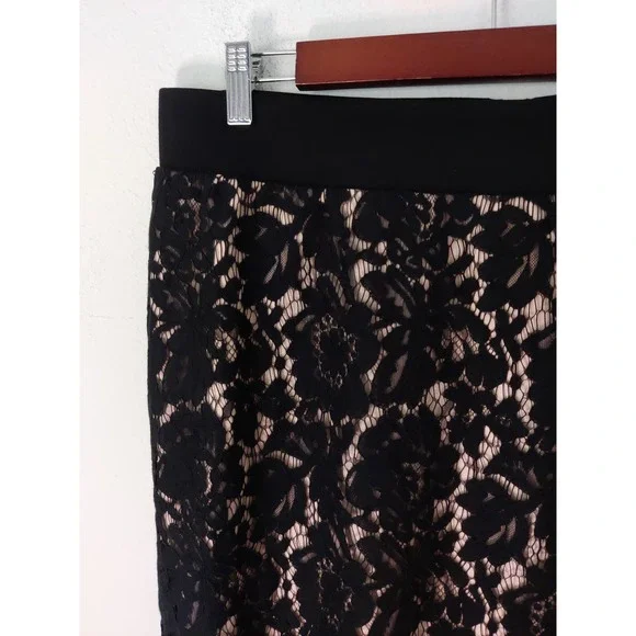 Torrid Black & Nude Lined Floral Lace w/ Chiffon Hem Skirt Size Large or 0X - Picture 4 of 10